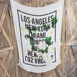 Michael Stars London & Back Wrap Scarf City Name Spellout White Floral NWT